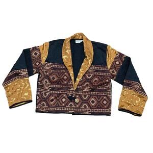 Gantos Vintage Boxy Cropped Southwestern Woven‎ Mixed Print Collared Jacket Sz L